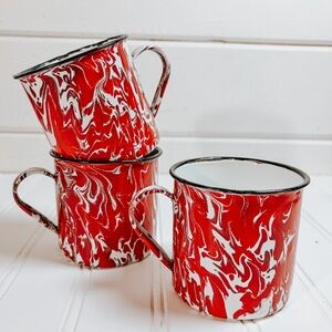 Vintage Enamelware Red Swirl Single Coffee Mug | 3 Available